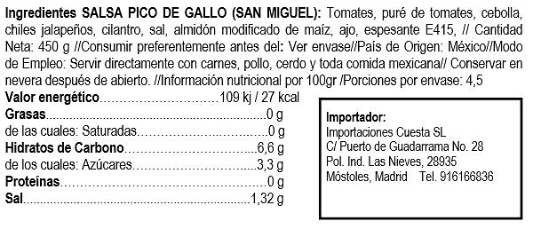 Salsa de Pico de Gallo, marca San Miguel 