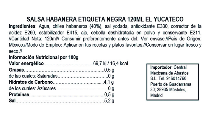 Salsa de chile habanero etiqueta negra El Yucateco