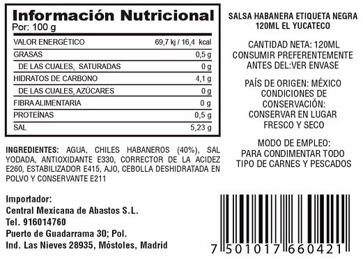 Salsa de chile habanero etiqueta negra 