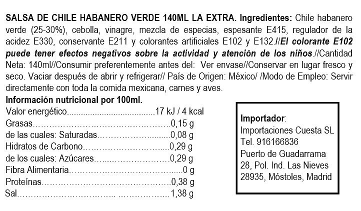 Salsa de chile habanero picante verde La Extra 