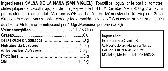 Salsa de chile pasilla de la Nana, marca San Miguel 