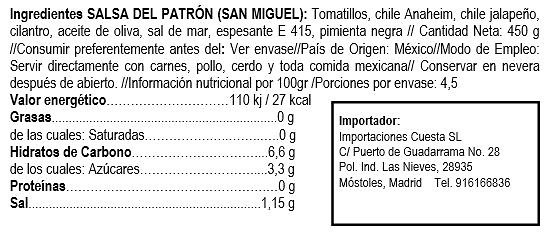 Salsa de chiles largos del Patrón, marca San Miguel 