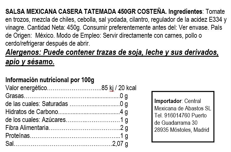 Salsa mexicana casera cristal 450g La Costeña 