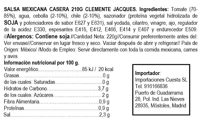 Salsa mexicana casera roja 210g Clemente Jacques 