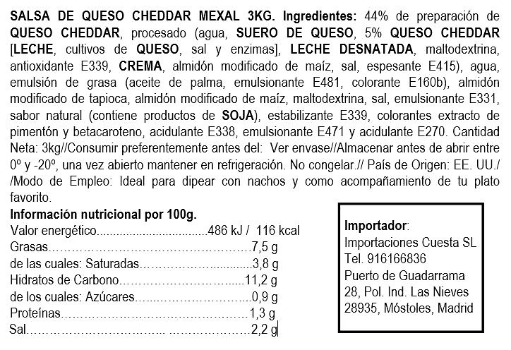Salsa queso cheddar 3kg Mex-Al 