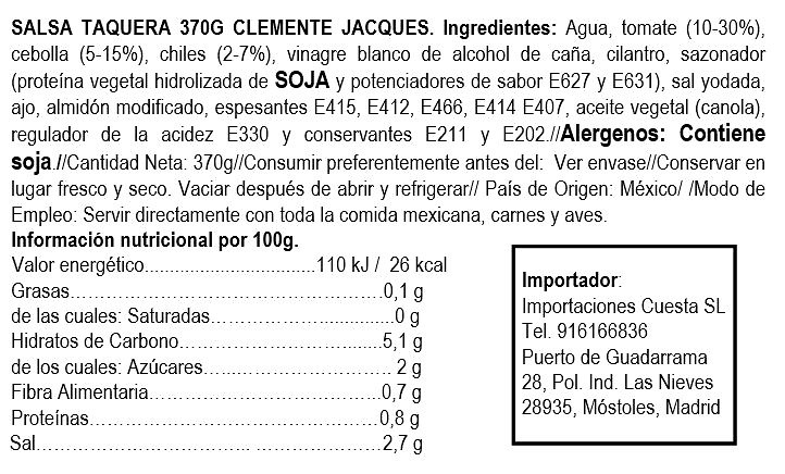 Salsa taquera 370gr Clemente Jacques 