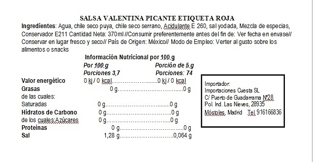 Salsa valentina (etiqueta roja) 