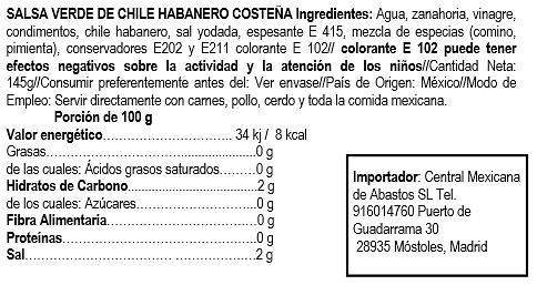 Salsa verde de chile habanero La Costeña 