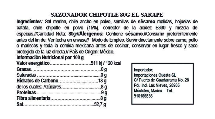 Sazonador Chipotle El Sarape 