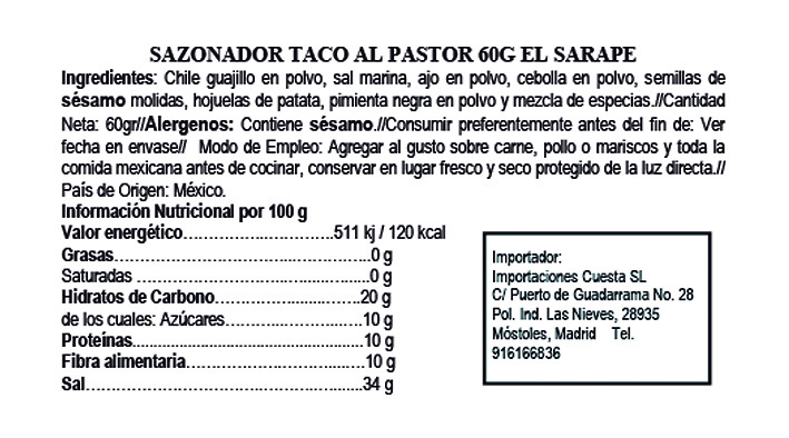 Sazonador Taco al Pastor El Sarape 