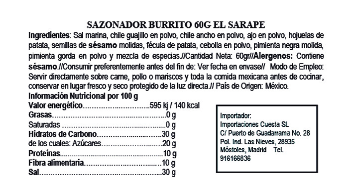 Sazonador para burritos El Sarape 