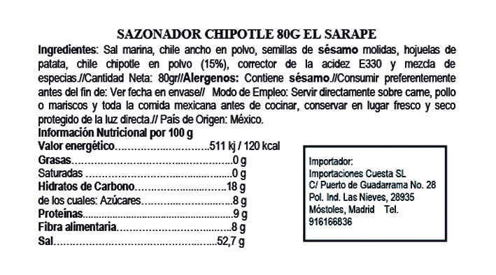 Seasoning Chipotle El Sarape 