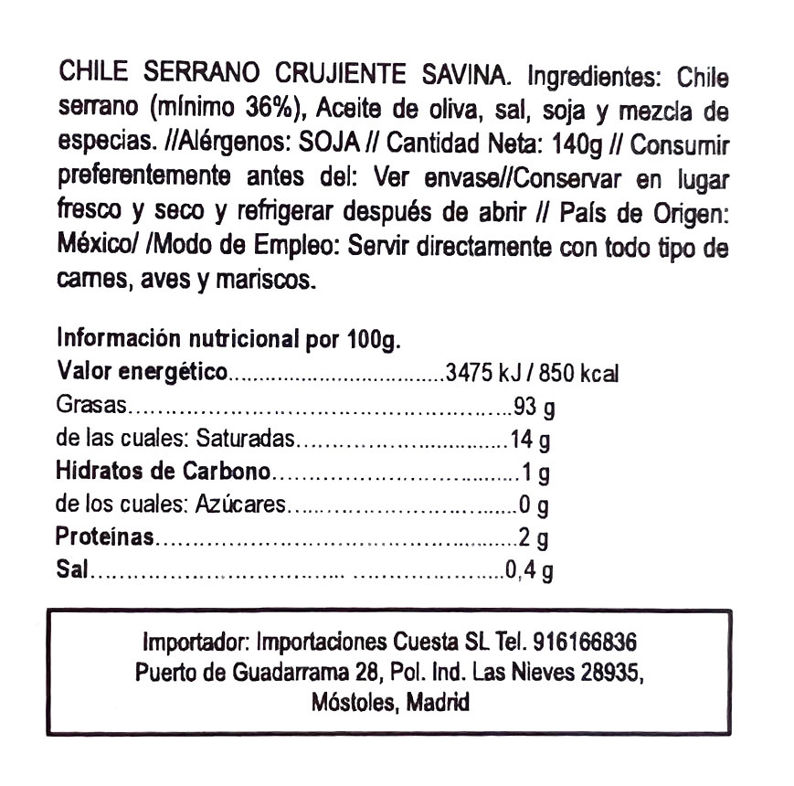 Serrano crujiente de chile mexicano 140gr 
