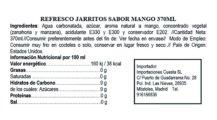 Soft drink Jarritos mango flavor 