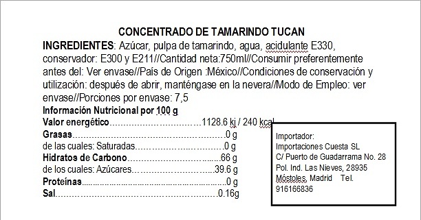 Tamarind Water Concentrate, Tucán 