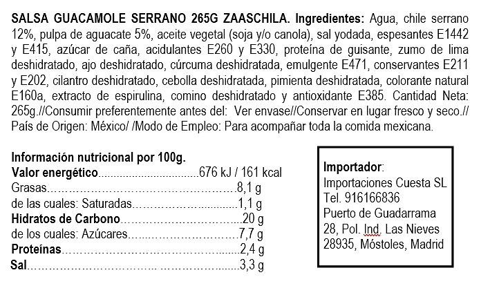 The natural guacamole sauce Zaaschila 