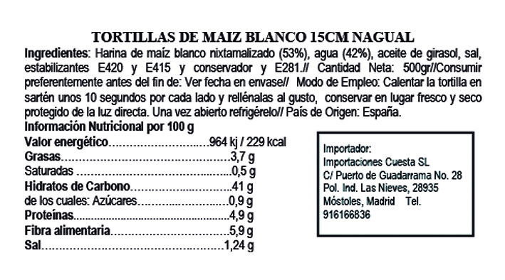 The white corn tortillas 15cm Nagual 