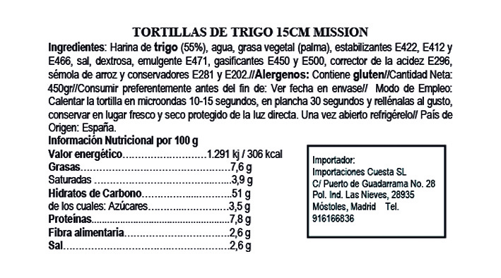 Tortilla de Trigo 15cm (10uds) 