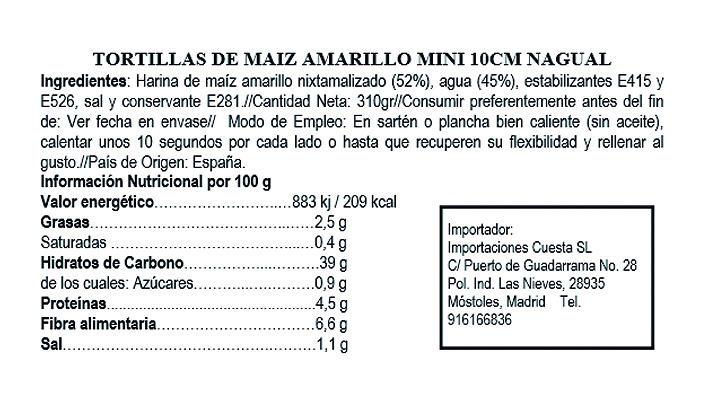 Tortilla de maíz amarillo 10cm 