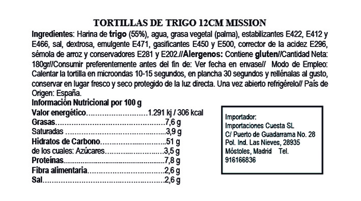 Tortilla de trigo 12cm (10uds) 