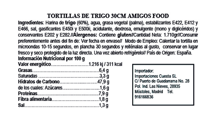 Tortilla de trigo 30cm (18uds) (A.F.) 