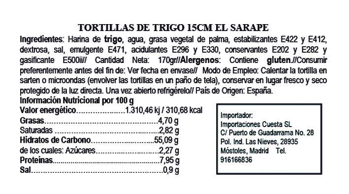 Tortilla de trigo de 15cm El Sarape 