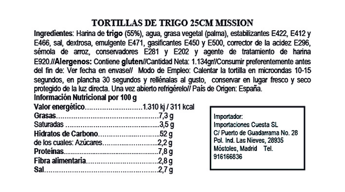 Tortilla trigo 25cm 