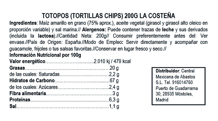 Tortillas corn chips La Costeña 200gr 
