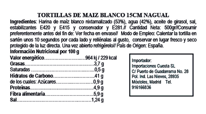 Tortillas de maiz blanco 15cm Nagual 