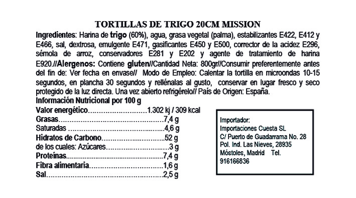 Tortillas trigo 20cm 