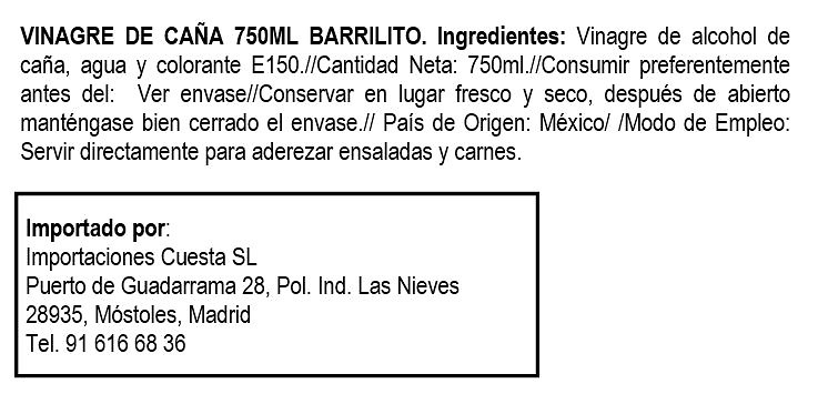 Vinagre de caña Barrillito 