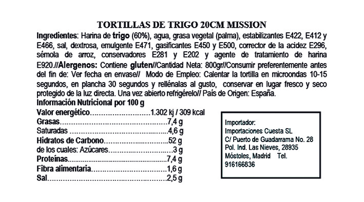 Wheat tortillas 20cm 