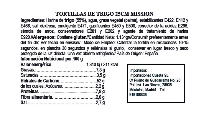 Wheat tortillas 25cm 