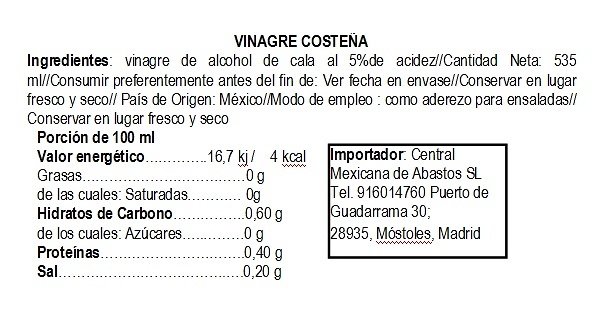White Vinegar Sugar Cane Alcohol 