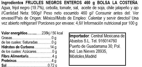 Whole black Mexican beans (bag) La Costeña 460gr 