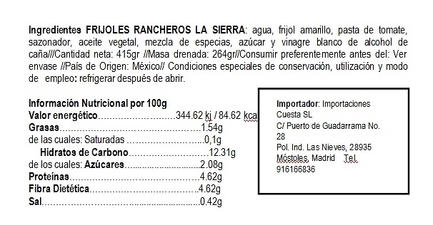 Whole ranchero beans La Sierra 415gr 