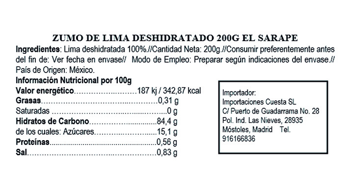 Zumo de lima deshidratado El Sarape 